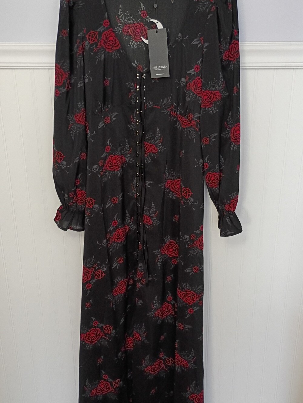 Killstar Hail Pandora Maxi Dress Black Red Skull Pentagram Goth Size Large NWT - Picture 11 of 16